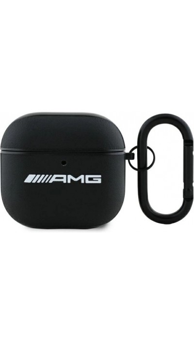 AirPods 4 Case Hülle - AMG Echtes Leder mit integriertem Karabiner - Schwarz