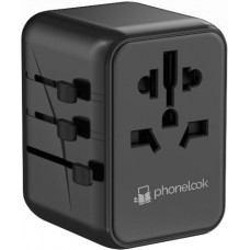 Reiseadapter Weltweit International Universal World/CH/EU/UK/US (17W, 3x USB-A, 1x USB-C) - PhoneLook - Schwarz