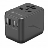 Adaptateur de voyage monde international universel World/CH/EU/UK/US (17W, 3x USB-A, 1x USB-C) - PhoneLook - Noir