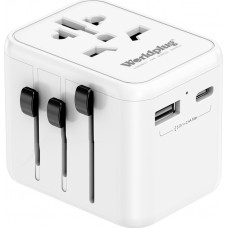 Universeller Multistecker Adapter Weltweit 5 in 1 USB-A & USB-C USA-AUS-UK-EU - Weiss