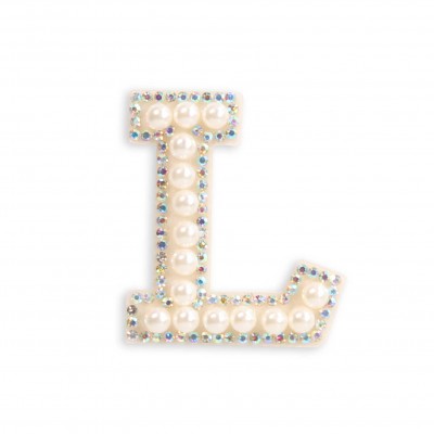 Autocollant sticker pour téléphone/tablette/ordinateur brodé en 3D pearls blanc - Lettre L