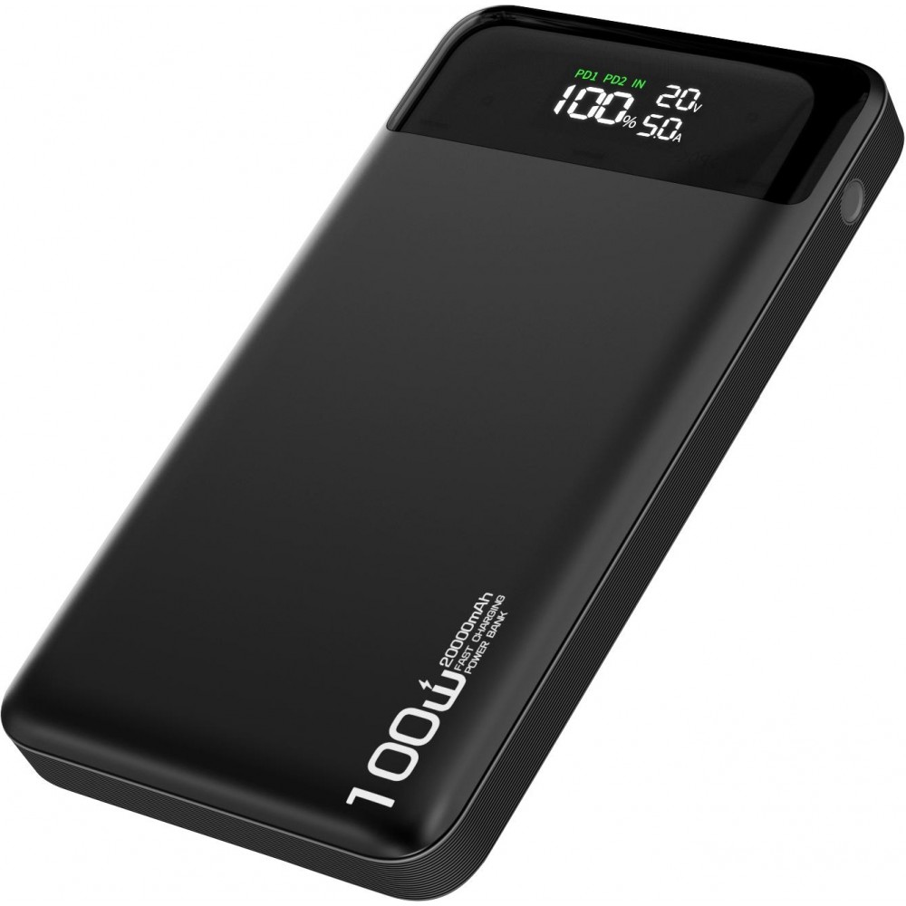 Externer Outdoor-Akku Power Bank Power Delivery PD 100W mit 20000 mAh und LED-Anzeige - Schwarz