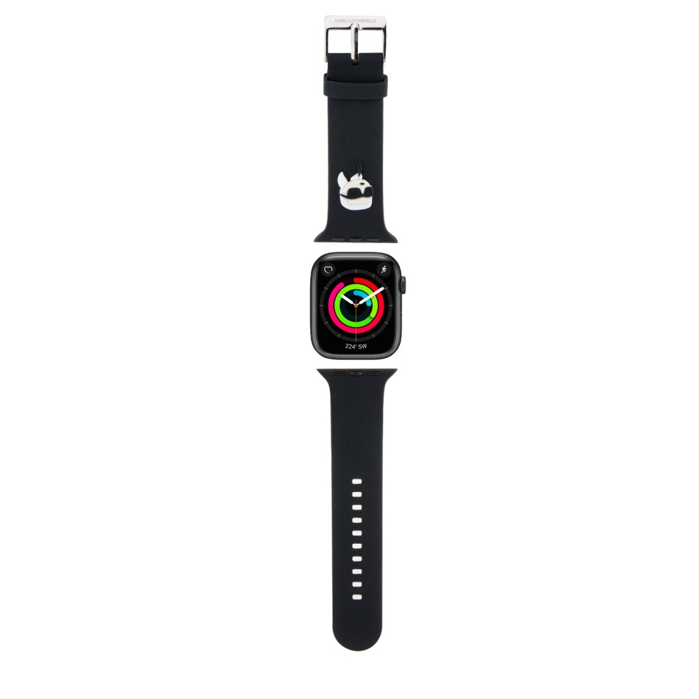 Bracelet Karl Lagerfeld en silicone noir soft touch avec tête de Karl en relief - Noir - Apple Watch 42 mm / 44 mm / 45 mm / 49 mm