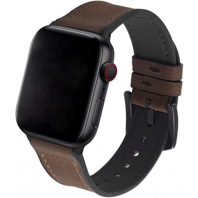 Bracelet cuir et silicone brun foncé - Apple Watch 42mm / 44mm / 45mm