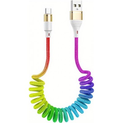 Câble USB-A vers USB-C extensible (jusqu'à 1m) en nylon tressé multicolore rainbow