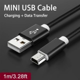 Câble chargeur (1 m) Mini-USB vers USB-A - Nylon metal - Noir - Noir