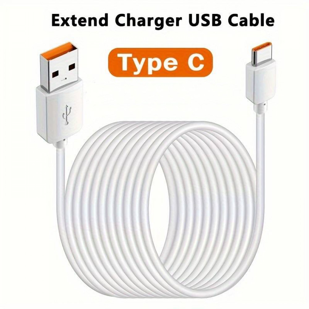 Câble de recharge ultra long USB-A vers USB-C 5 mètres - Blanc