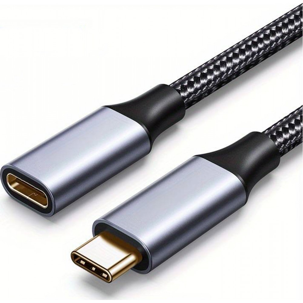 USB-C (Eingang) auf USB-C (Ausgang) Nylon Verlängerungskabel 2 Meter - Schwarz