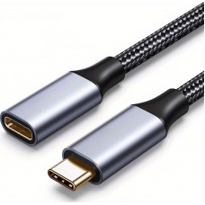 USB-C (Eingang) auf USB-C (Ausgang) Nylon Verlängerungskabel 2 Meter - Schwarz