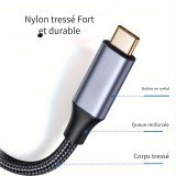 USB-C (Eingang) auf USB-C (Ausgang) Nylon Verlängerungskabel 2 Meter - Schwarz