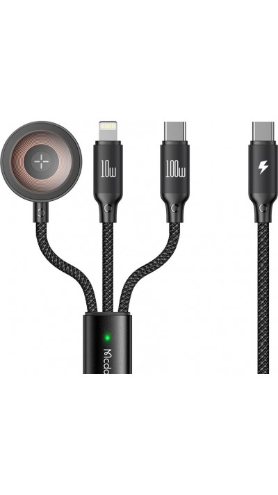 Câble (1.2 m, 100W) 3 en 1 USB-C vers USB-C + Lightning + Apple Watch - Mcdodo