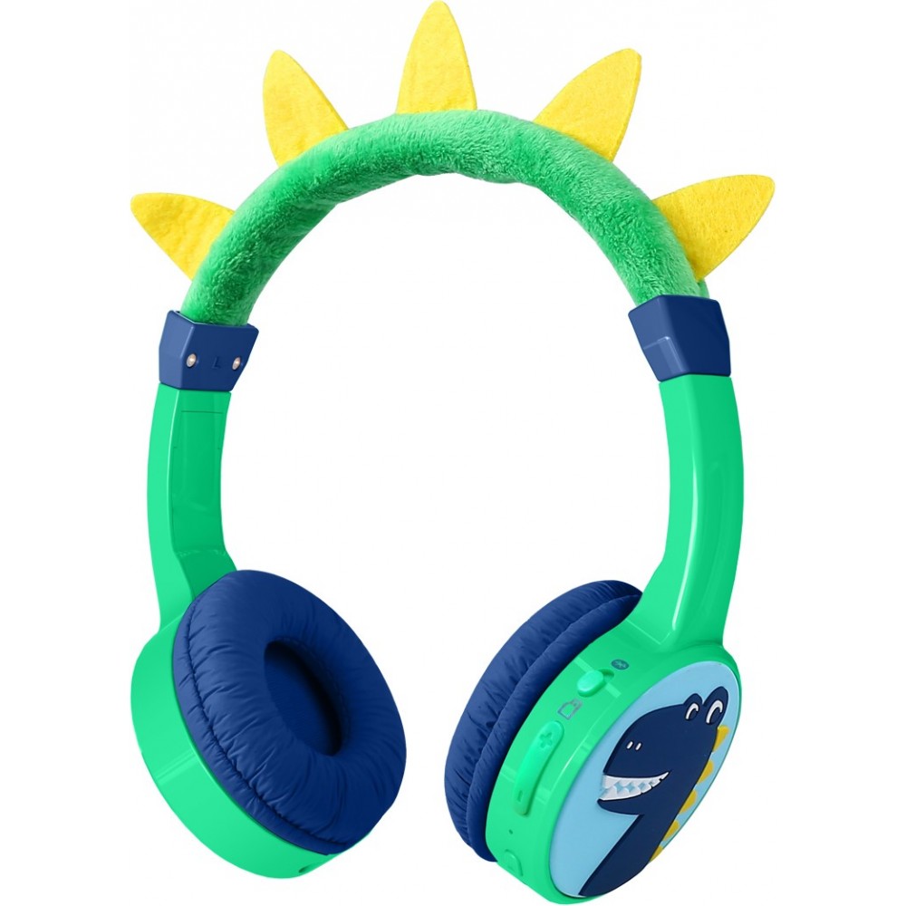 Casque cool sans fil Bluetooth 5.3 pour enfants avec volume atténué 85dB et design amusant - Dino