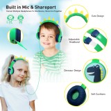 Casque cool sans fil Bluetooth 5.3 pour enfants avec volume atténué 85dB et design amusant - Dino