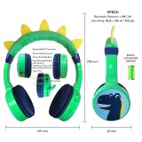 Casque cool sans fil Bluetooth 5.3 pour enfants avec volume atténué 85dB et design amusant - Dino