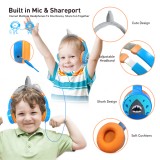 Casque cool sans fil Bluetooth 5.3 pour enfants avec volume atténué 85dB et design amusant - Shark