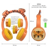 Casque cool sans fil Bluetooth 5.3 pour enfants avec volume atténué 85dB et design amusant - Tigre