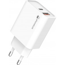 Chargeur rapide 25W USB-A et USB-C - Adaptateur secteur dual - Blanc