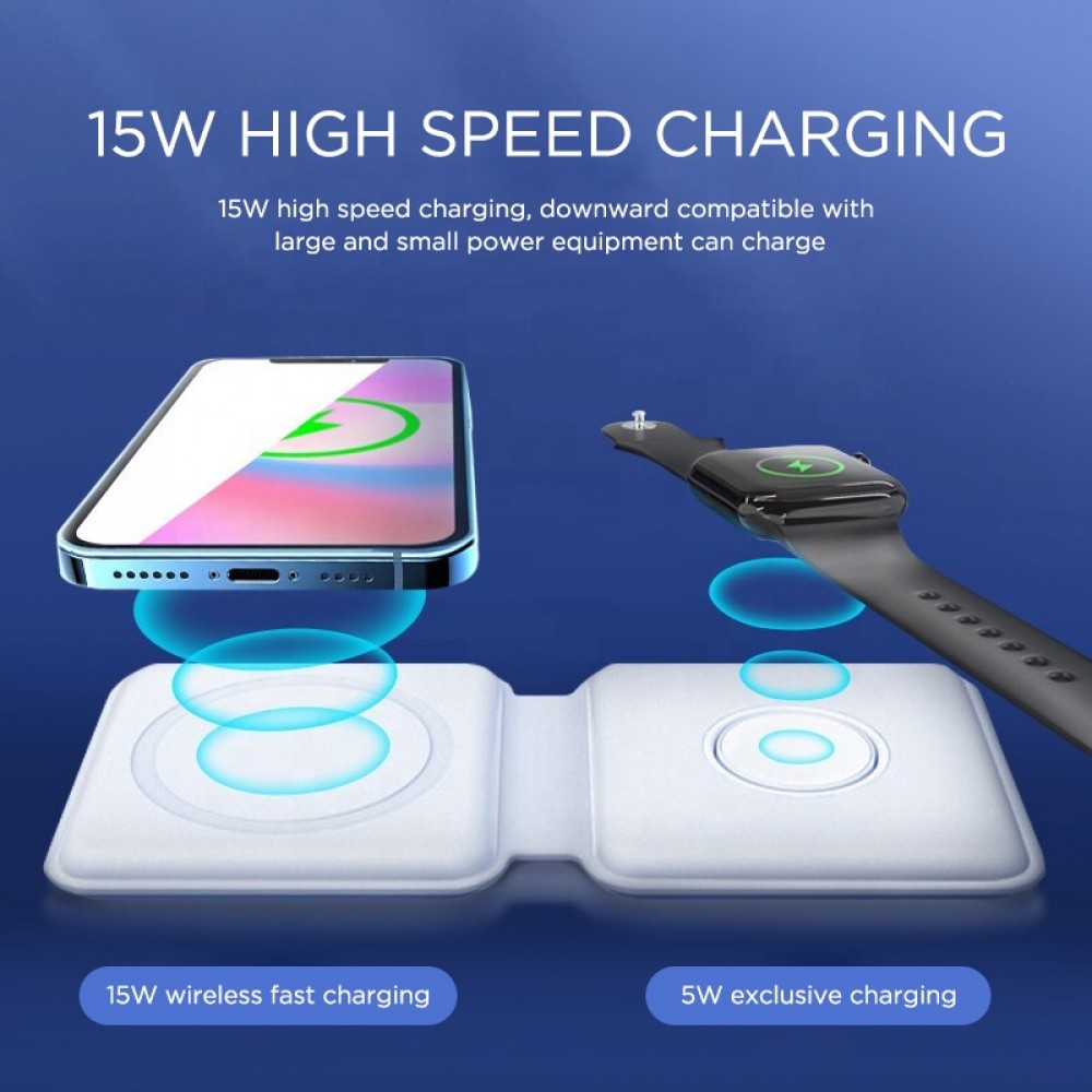 Support de Chargeur sans Fil Qi 15 W pour Airpods Pro Apple Watch 7 6 5 4 3  2 1 SE,4 en 1 Station de Charge sans Fil Rapide Pliable Compatible iPhone