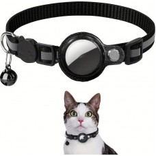 Collier de sécurité pour chats avec petite clochette, matériau réfléchissant et support Apple AirTag - Noir - AirTag