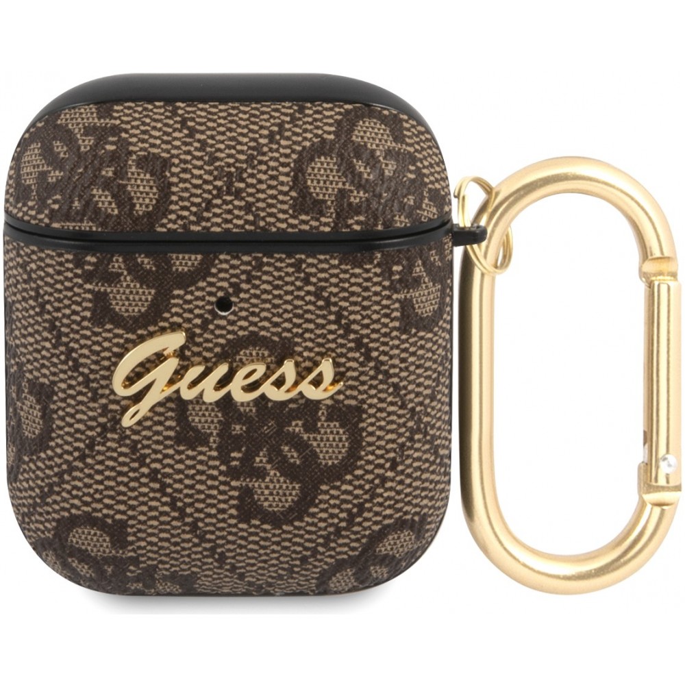 Coque AirPods 3 - Guess toile similicuir monogramme logo métallique - Brun