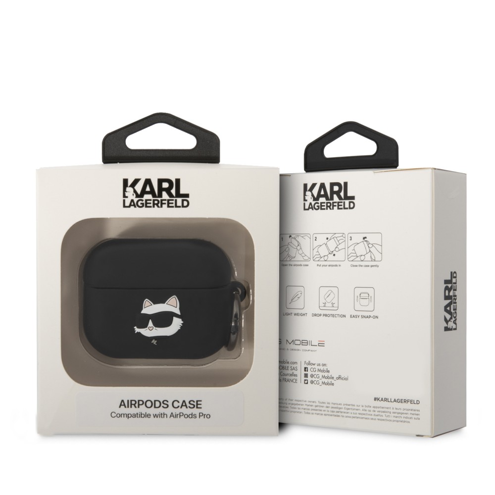 Coque AirPods 3 - Karl Lagerfeld silicone soft touch avec tête de Choupette en relief - Noir