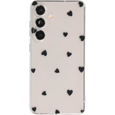 Coque Samsung Galaxy S24 - Gel petit coeur transparent - Noir