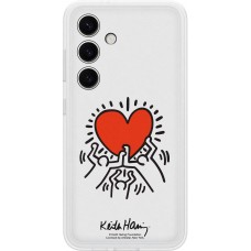 Coque Samsung Galaxy S24+ - Samsung Keith Haring illustration cœur et bord silicone blanc - Blanc