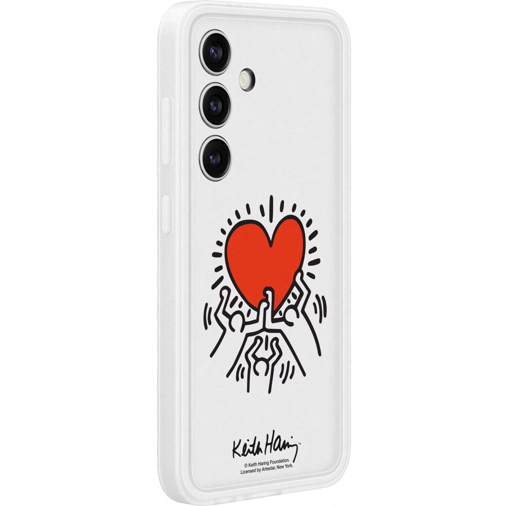 Coque Samsung Galaxy S24+ - Samsung Keith Haring illustration cœur et bord silicone blanc - Blanc