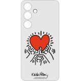 Coque Samsung Galaxy S24+ - Samsung Keith Haring illustration cœur et bord silicone blanc - Blanc