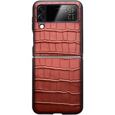 Coque Samsung Galaxy Z Flip4 - Croco Qialino cuir véritable - Brun