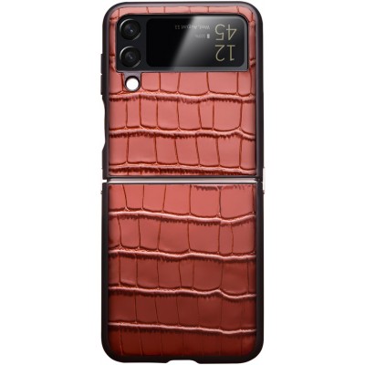 Coque Samsung Galaxy Z Flip4 - Croco Qialino cuir véritable - Brun