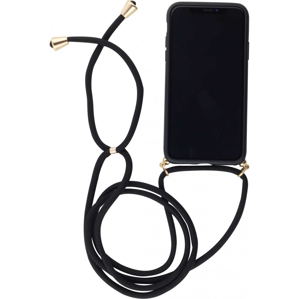 Coque Cordon iPhone 11 Semi-rigide avec Intérieur Soft Touch, Collier Tour  du Cou - Noir