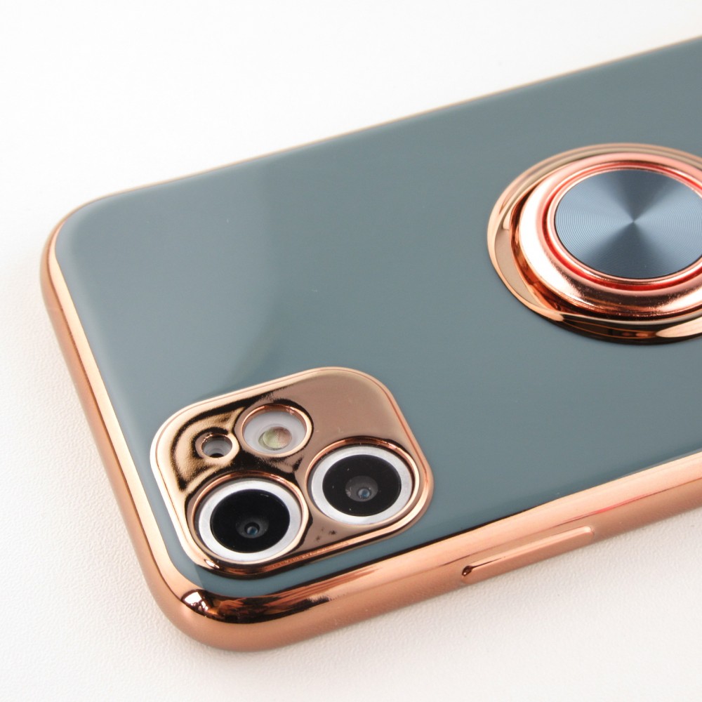 Hülle iPhone 14 Pro Max - Gummi Bronze mit Ring grau grün