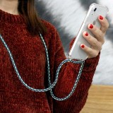 Coque iPhone 16 - Gel transparent avec lacet or - Rouge