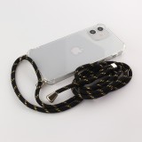 Coque iPhone 16 - Gel transparent avec lacet noir - Or