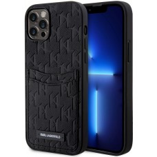 Coque iPhone 12 / 12 Pro - Karl Lagerfeld monogramme similicuir saffiano avec 2 portes cartes intégrés - Noir