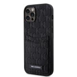 Coque iPhone 12 / 12 Pro - Karl Lagerfeld monogramme similicuir saffiano avec 2 portes cartes intégrés - Noir