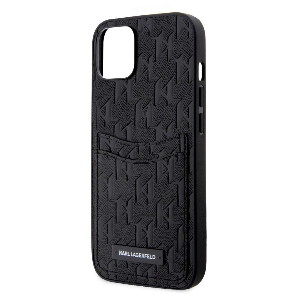 Coque iPhone 12 / 12 Pro - Karl Lagerfeld monogramme similicuir saffiano avec 2 portes cartes intégrés - Noir