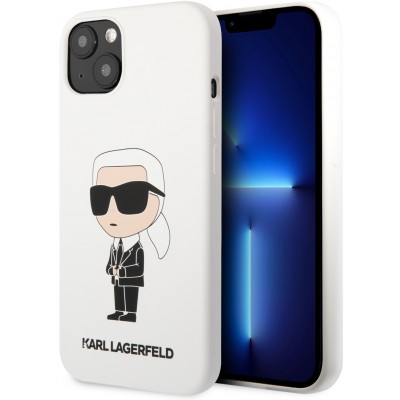 Coque iPhone 13 - Karl Lagerfeld chic silicone soft touch - Blanc