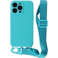 iPhone 13 Pro Case Hülle - Silikon mit Kordel und Haken - Hellblau
