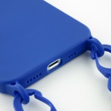 Coque iPhone 13 Pro Max - Silicone avec lanière et crochet - Bleu foncé