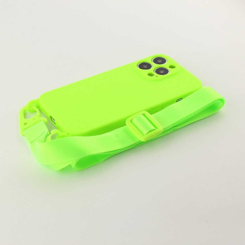 Coque iPhone 13 Pro Max - Silicone avec lanière et crochet vert clair