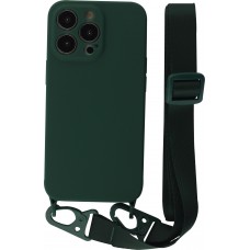 Coque iPhone 13 Pro Max - Silicone avec lanière et crochet - Vert foncé