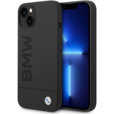 Coque iPhone 14 - BMW silicone soft touch avec logo métallique en relief - Noir