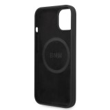 Coque iPhone 14 - BMW silicone soft touch avec logo métallique en relief - Noir