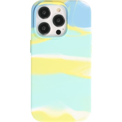 iPhone 13 Pro Case Hülle - Gel Soft touch glatt Streifen Blau/gelb