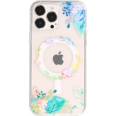 Coque iPhone 15 Pro Max - Gel silicone rigide avec MagSafe fleurs de printemps - Transparent