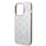 Coque iPhone 14 Pro - Karl Lagerfeld gel rigide argenté avec logo monogramme irisé - Argent