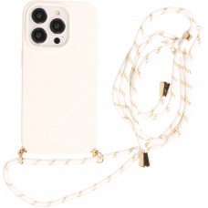 Coque iPhone 15 Pro Max - Bio Eco-Friendly nature avec cordon collier - Blanc