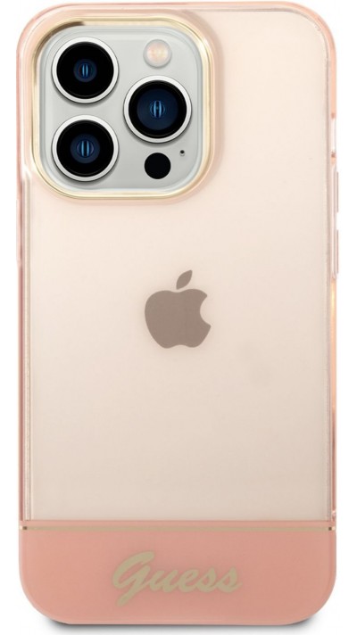 Coque iPhone 14 Pro Max - Guess gel rigid caméra outline transparent - Rose